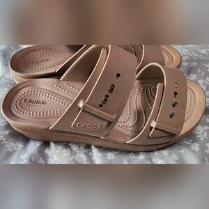 CROCS Light Brown Wedge Slide Sandals, Women's Size 7